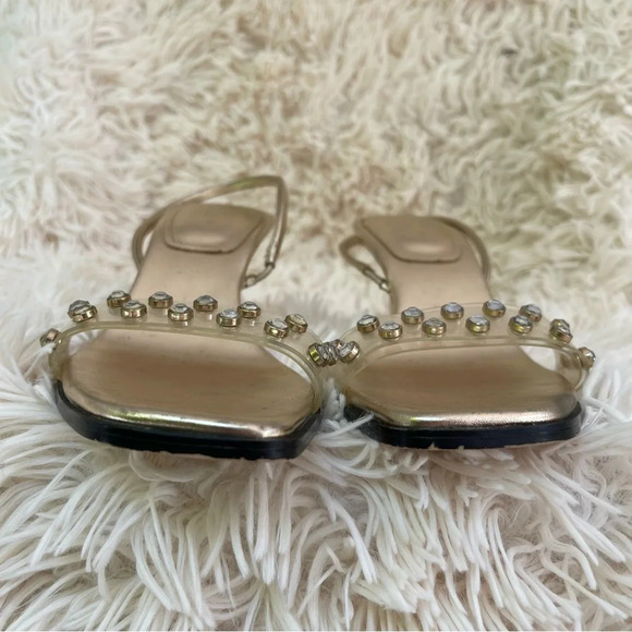 ZARA Golden metallic VINYL HIGH HEELED 3” SANDALS JEWELS SIZE USA 8 or 38 - Picture 3 of 9